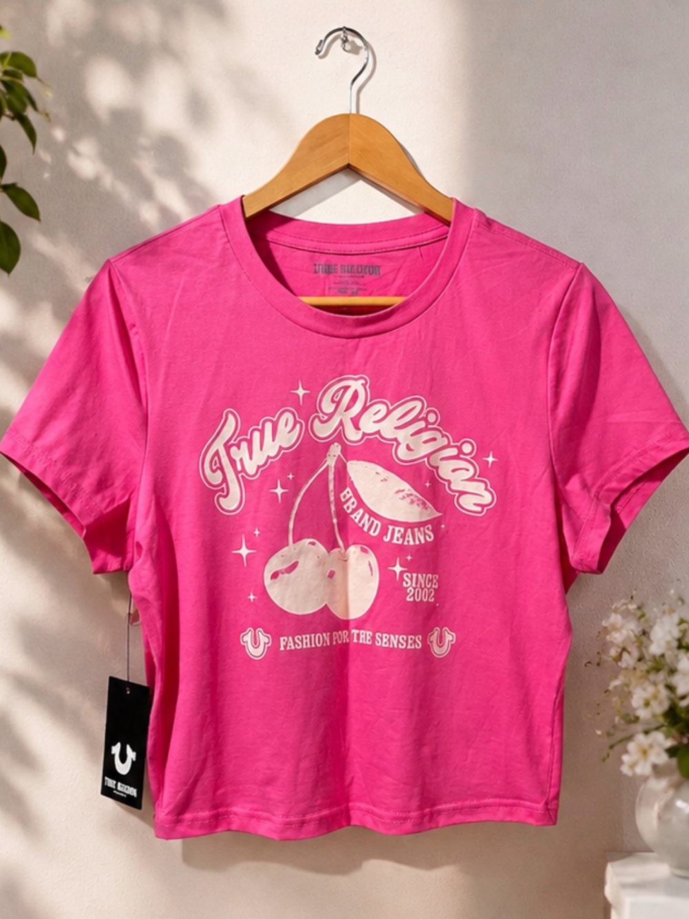 True Religion Pink Short-Sleeve Graphic Tee with Cherry Logo